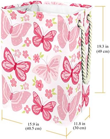 MAPOLO Szennyesben Pillangók Rózsaszín Összecsukható Vászon Szennyes Tároló Kosár fogantyúval, Levehető Zárójelben Jól Tartja