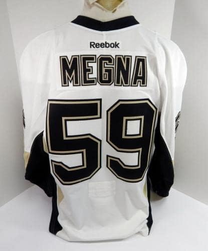 2014-15-ös Pittsburgh Penguins Jayson Megna 59 Játékban Használt Fehér Jersey 56 04 - Játék Használt NHL-Mezek