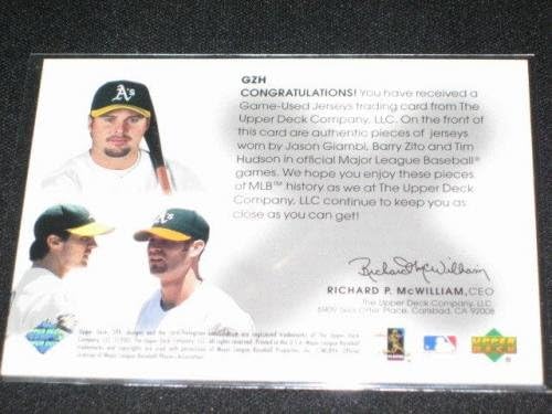 Jason Giambi, Zito & Hudson Hármas Játékban Használt Jersey Spx Hitelesített Eredeti Kártya - MLB Meccset Használt Mezek
